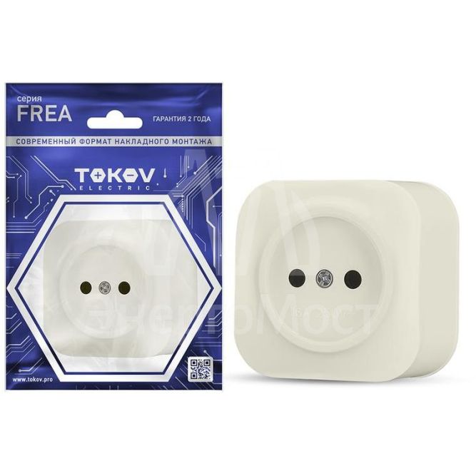 Розетка 1-м ОП Frea 16А IP20 250В без заземл. АБС-пластик беж. TOKOV ELECTRIC TKE-FR-R1-C02