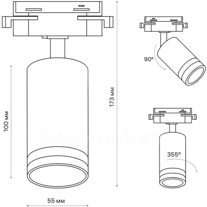 Светильник трековый ARTLINE поворотный 55х55х100мм GU10 230В алюм./пластик. 4кв.м бел. Ritter 59879 8