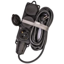 Удлинитель на каучуковой колодке 3х5м 16А IP44 250В 4кВт каучук КГ 3х2.5 черн. УХз16 Россия КОСМОС YKsm5m-3g(16A)KG-B