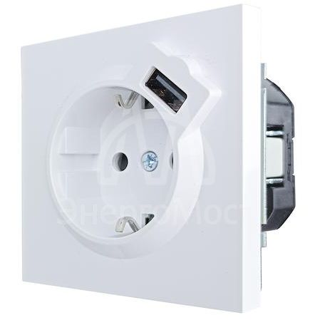Розетка 1-мест. с/з+USB разъем ZIMA IP20 бел. LEZARD 704-0288-181