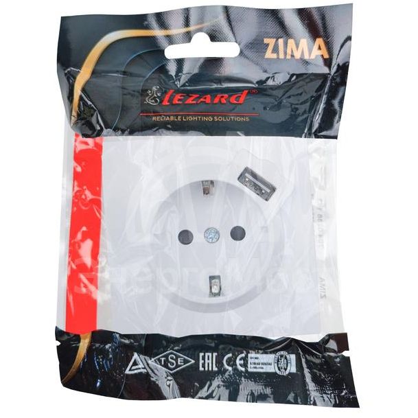 Розетка 1-мест. с/з+USB разъем ZIMA IP20 бел. LEZARD 704-0288-181