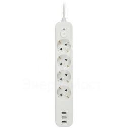 Удлинитель с сетевым фильтром 4х1.5м с заземл. 10А USF-4es-1.5m-3xUSBA-W +3xUSBA 3.1A с выкл. с базов. защитой Эра Б0059567