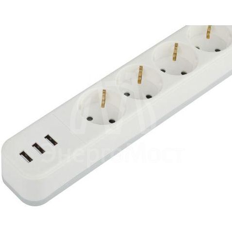 Удлинитель с сетевым фильтром 4х1.5м с заземл. 10А USF-4es-1.5m-3xUSBA-W +3xUSBA 3.1A с выкл. с базов. защитой Эра Б0059567