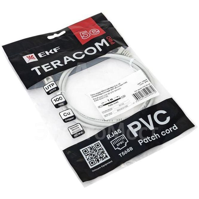 Патч-корд кат.5E UTP неэкранир. PVC сер. 1.0м TERACOM PRO EKF TRP-5EUTP-PVC-1M-GY
