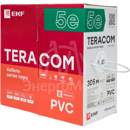 Кабель витая пара U/UTP кат.5e 4 пары solid оболочка PVC сер. TERACOM EKF TRC-5EUTP-04PVC-GY-IN3