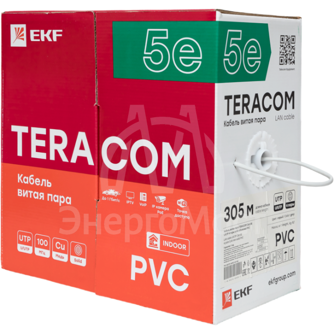 Кабель витая пара U/UTP кат.5e 4 пары solid оболочка PVC сер. TERACOM EKF TRC-5EUTP-04PVC-GY-IN3