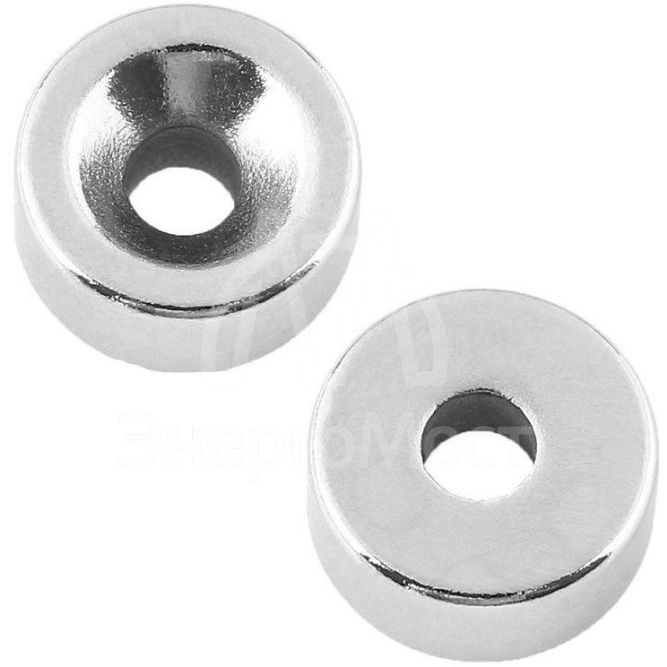 Магнит неодимовый диск 15х5мм с зенковкой 10х4.5мм (блист.2шт) Rexant 72-3602