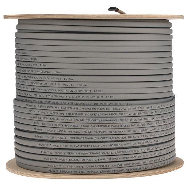 Кабель греющий (нагрев.) саморег. SRL16-2 неэкранированный 16Вт/м 0.88кв.мм/105м 300м Rexant 51-0274