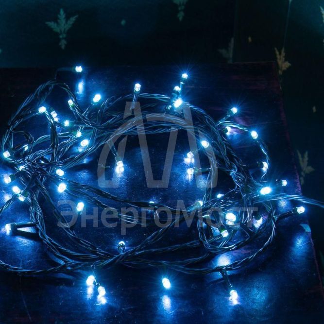 Гирлянда &amp;quot;ТВИНКЛ ЛАЙТ LED&amp;quot; (с контроллером 8 режимов) 6м 40LED 4Вт 220В IP20 син. провод темн.-зел. ПВХ NEON-NIGHT 303-023