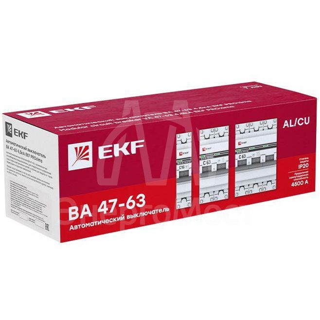 Выключатель автоматический модульный 1п C 8А 4.5кА ВА 47-63 PROxima EKF mcb4763-1-08C-pro