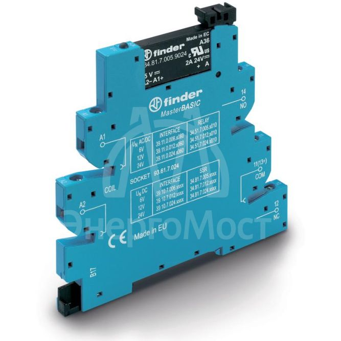 Модуль интерфейсный (сборка 34.81.7.024.8240 + 93.61.7.024) твердотельное реле MasterBASIC выход 2А (240В AC) 24В DC IP20 винт. клеммы FINDER 391070248240