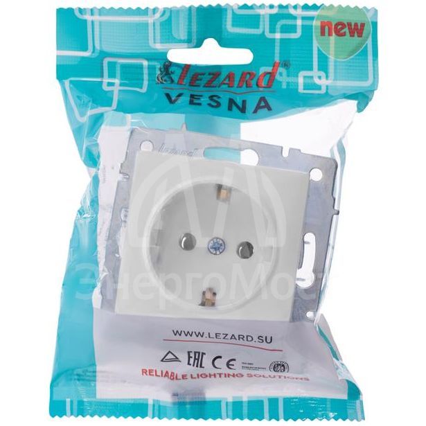 Розетка 1-м СП Vesna с заземл. ПБТ механизм бел. LEZARD 742-0288-122B