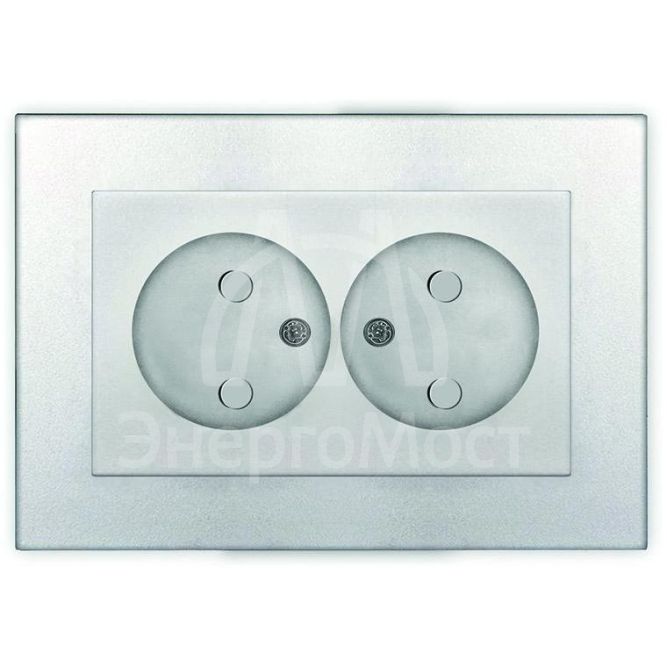 Розетка 2-м СП Афина 16А IP20 без заземл. защ. шторки в сборе серебр. Universal A0048-S