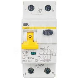 Выключатель автоматический дифференциального тока 2п (1P+N) C 16А 30мА тип A 6кА АВДТ-32 IEK MAD22-5-016-C-30