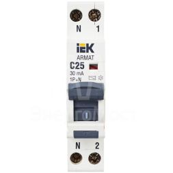 Выключатель автоматический дифференциального тока 1P+NP C25 30мА тип AC (18мм) АВДТ B06S ARMAT IEK AR-B06S-1N-C25C030