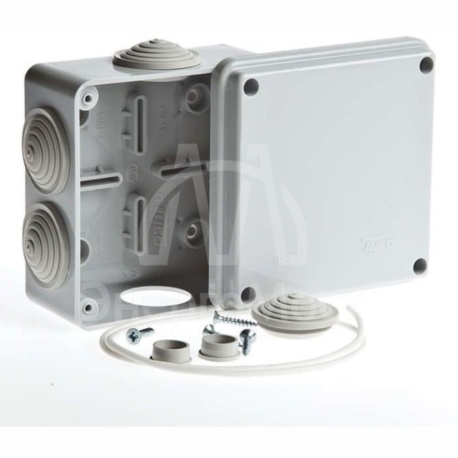 Коробка распределительная ОП 100х100х50мм 6 вводов IP54 сер. Ruvinil 67050