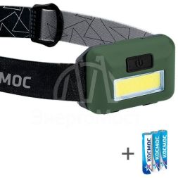 Фонарь налобный 3Вт COB LED 3xAAA (R03) корпус ABS-пластик регулируемый эласт. ремешок КОСМОС KOC520B