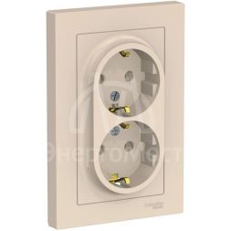 Розетка 2-м AtlasDesign 16А с заземл. в сборе беж. SchE ATN000224