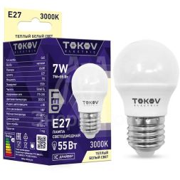 Лампа светодиодная 7Вт G45 3000К Е27 176-264В TOKOV ELECTRIC TKE-G45-E27-7-3K