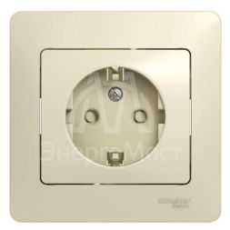 Розетка 1-м СП Glossa 16А защ. шторки с заземл. в сборе беж. SchE GSL000244