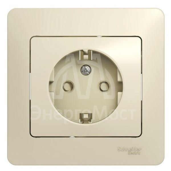 Розетка 1-м СП Glossa 16А защ. шторки с заземл. в сборе беж. SchE GSL000244