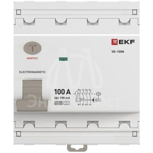 Выключатель дифференциального тока 4п 100А 100мА тип AC 6кА ВД-100N электромех. PROxima EKF E1046M100100