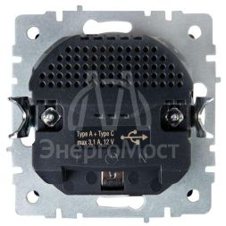 Розетка BRITE РЮш11-1-БрЧ 16А с USB A+C 18Вт с заземл. защ. шторки черн. IEK BR-R14-16-U22-018-K02