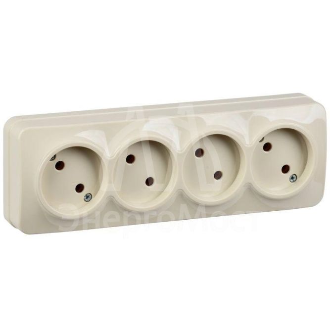 Розетка 4-м ОП GLORY РС24-2-ХК 10А без заземл. крем. IEK ERH40-K33-10