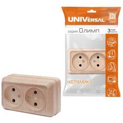 Розетка 2-м ОП Олимп 16А сосна UNIVersal 5560858