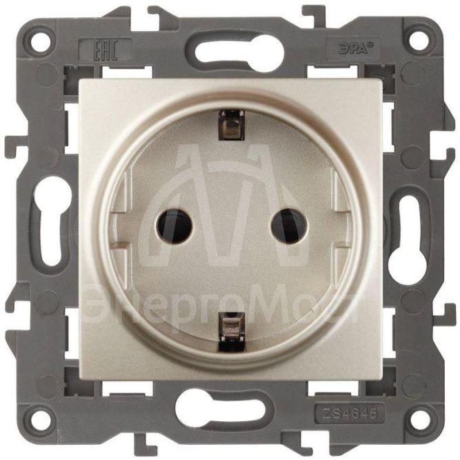 Розетка 1-м СП Эра Elegance 14-2102-04 16А IP20 16AX 250В 2P+E Schuko защ. шторки шампань Эра Б0034275