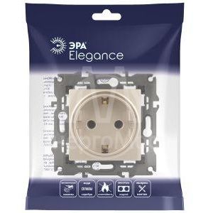 Розетка 1-м СП Эра Elegance 14-2102-04 16А IP20 16AX 250В 2P+E Schuko защ. шторки шампань Эра Б0034275