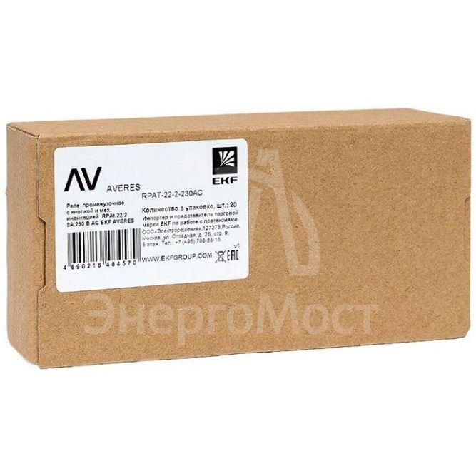 Реле промежуточное с кнопкой и мех. индикацией RPAt 22/2 8А 230В AC EKF rpat-22-2-230AC