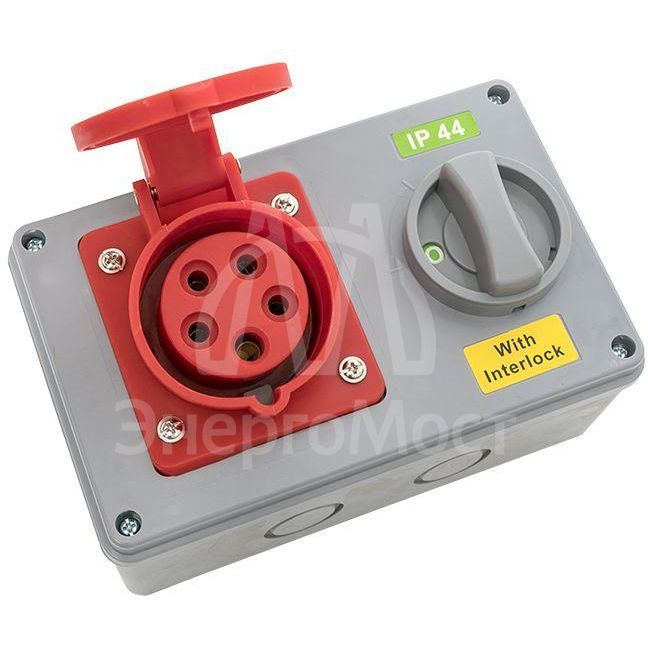 Розетка 1415 3Р+РЕ+N 16А 380В IP44 с блокировкой и выкл. EKF ps-1415-16-380