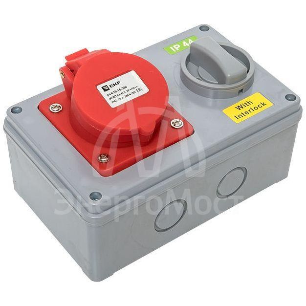Розетка 1415 3Р+РЕ+N 16А 380В IP44 с блокировкой и выкл. EKF ps-1415-16-380