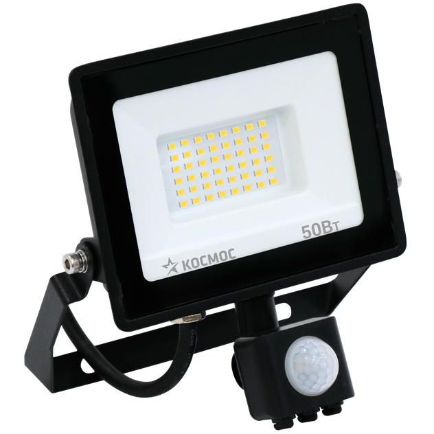 Прожектор светодиодный 50Вт 6500К IP65 4000лм с датчиком Super-Slim КОСМОС K_PR5_LED_50S