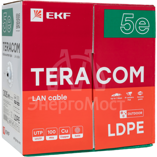 Кабель витая пара U/UTP кат.5E 4 пары solid внешн. LDPE черн. TERACOM EKF TRC-5EUTP-04PE-BK-OUT3