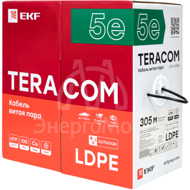 Кабель витая пара U/UTP кат.5E 4 пары solid внешн. LDPE черн. TERACOM EKF TRC-5EUTP-04PE-BK-OUT3