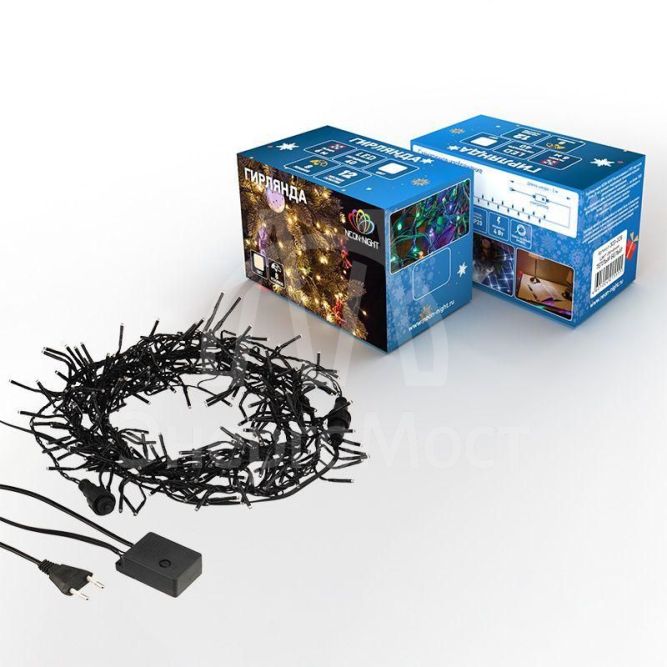 Гирлянда &amp;quot;Кластер&amp;quot; 3м 288LED тепл. бел. провод темн.-зел. IP20 Neon-Night 303-626