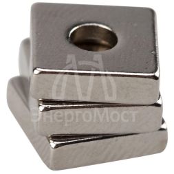 Магнит неодимовый прямоугольник 10х10х3мм с зенковкой 6х3.5мм (блист.3 шт) Rexant 72-3700