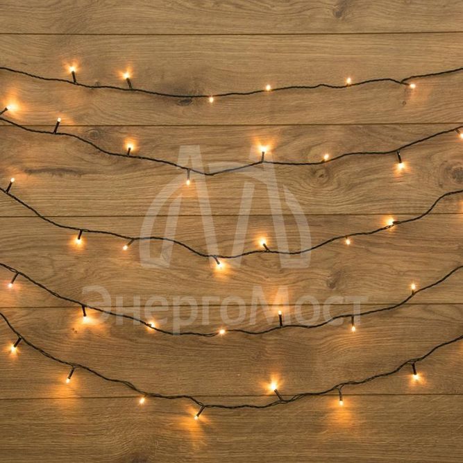 Гирлянда &amp;quot;ТВИНКЛ ЛАЙТ LED&amp;quot; (с контроллером 8 режимов) 4м 25LED 2Вт 220В IP20 тепл. бел. провод темн.-зел. ПВХ NEON-NIGHT 303-016