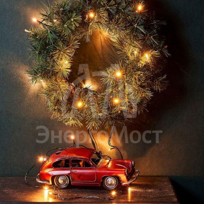 Гирлянда &amp;quot;ТВИНКЛ ЛАЙТ LED&amp;quot; (с контроллером 8 режимов) 4м 25LED 2Вт 220В IP20 тепл. бел. провод темн.-зел. ПВХ NEON-NIGHT 303-016