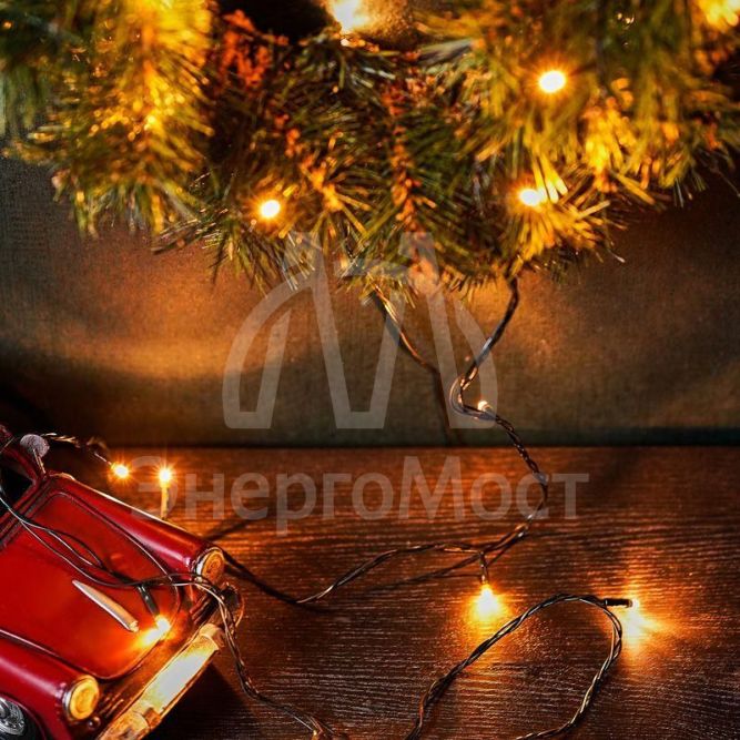 Гирлянда &amp;quot;ТВИНКЛ ЛАЙТ LED&amp;quot; (с контроллером 8 режимов) 4м 25LED 2Вт 220В IP20 тепл. бел. провод темн.-зел. ПВХ NEON-NIGHT 303-016