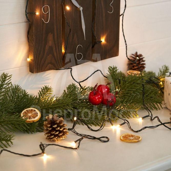 Гирлянда &amp;quot;ТВИНКЛ ЛАЙТ LED&amp;quot; (с контроллером 8 режимов) 4м 25LED 2Вт 220В IP20 тепл. бел. провод темн.-зел. ПВХ NEON-NIGHT 303-016