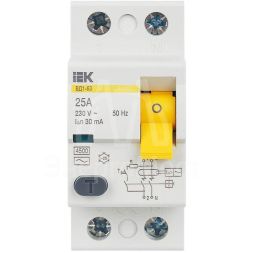 Выключатель дифференциального тока (УЗО) 2п 25А 30мА тип AC ВД1-63 IEK MDV10-2-025-030