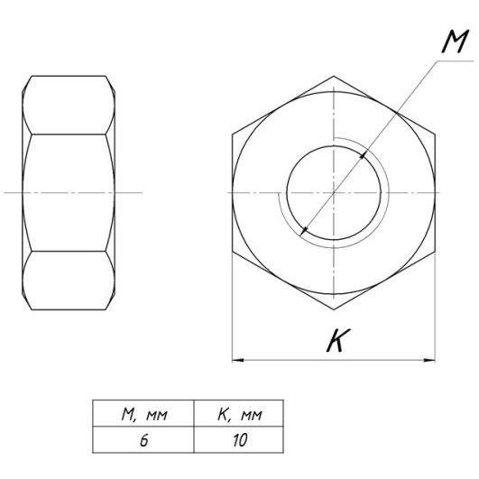 Гайка шестигранная М6 EKF g6grm6