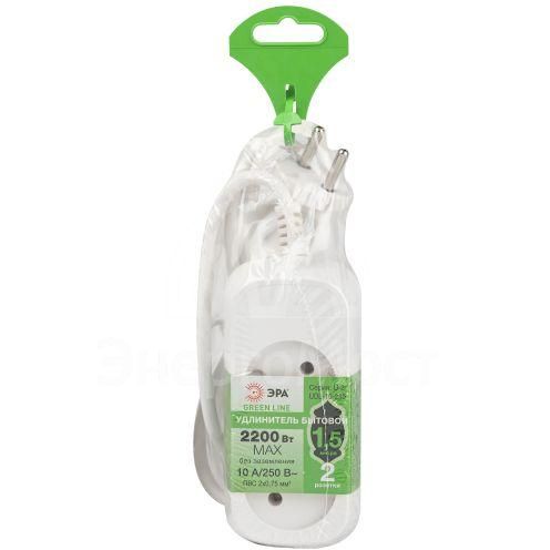 Удлинитель электрический UDL-10-215 Greenline 2 розетки без заземления 1.5м ПВС 2х0.75кв.мм Эра Б0065055