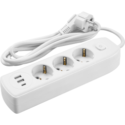 Удлинитель 3х5м с заземл. 10А IP20 90 840 OPE-USB-03-500-ESC-3x1 USB 2xType-A + Type-C с кнопкой ОНЛАЙТ 90840