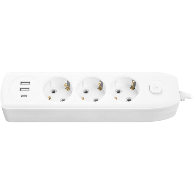 Удлинитель 3х5м с заземл. 10А IP20 90 840 OPE-USB-03-500-ESC-3x1 USB 2xType-A + Type-C с кнопкой ОНЛАЙТ 90840