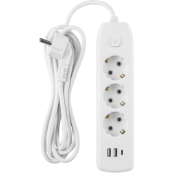 Удлинитель 3х5м с заземл. 10А IP20 90 840 OPE-USB-03-500-ESC-3x1 USB 2xType-A + Type-C с кнопкой ОНЛАЙТ 90840