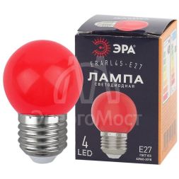 Лампа светодиодная ERARL45-E27 P45 1Вт шар красн. E27 4SMD для белт-лайт ЭРА Б0049575